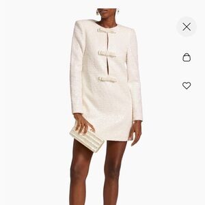 Self-Portrait Cream Bloucle Tie Mini-Dress